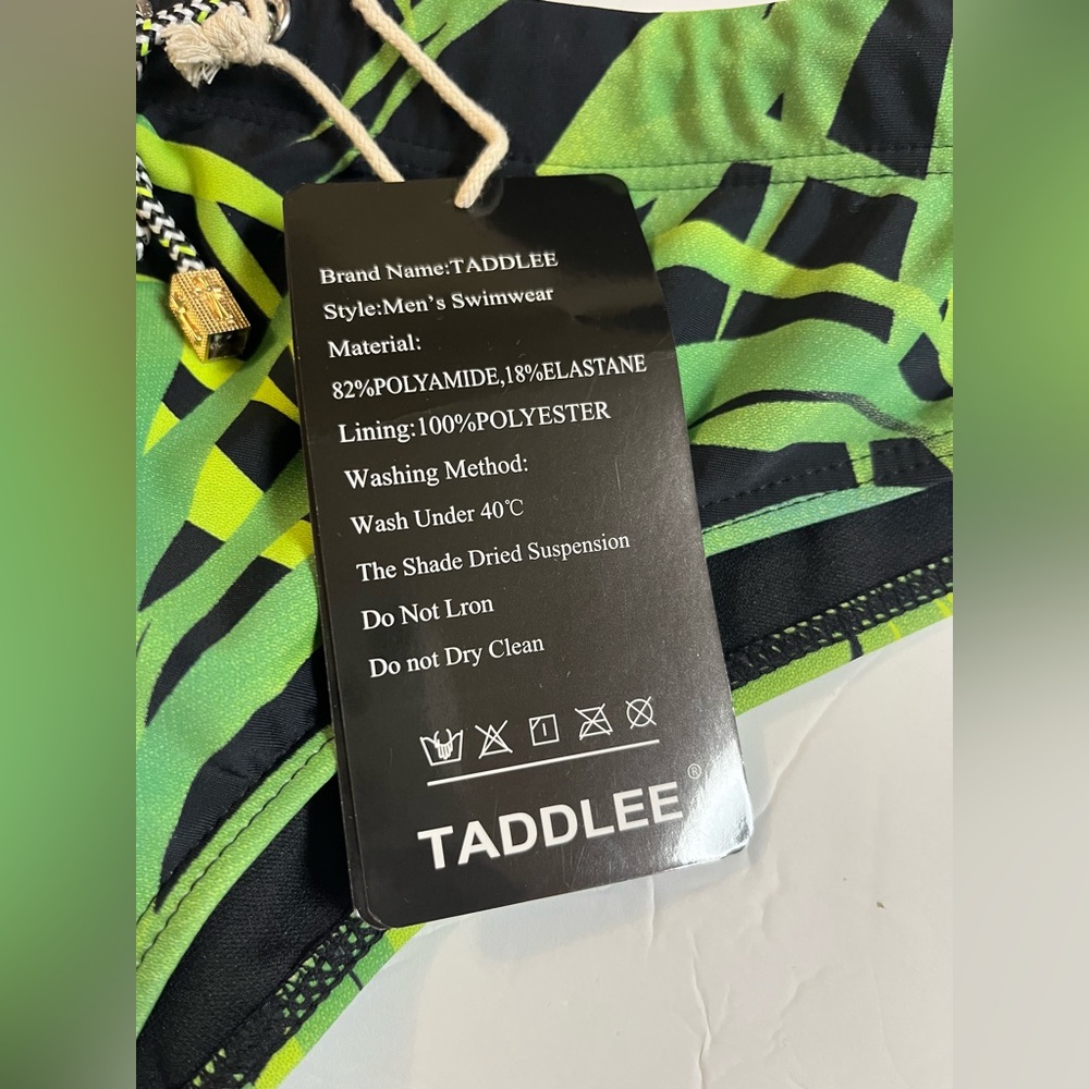 Taddle tropical print Men's Green Swim Trunks M - Picture 3 of 14